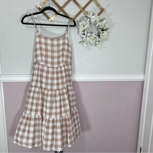 Carly Jean Los Angeles Tan and White Gingham Dress